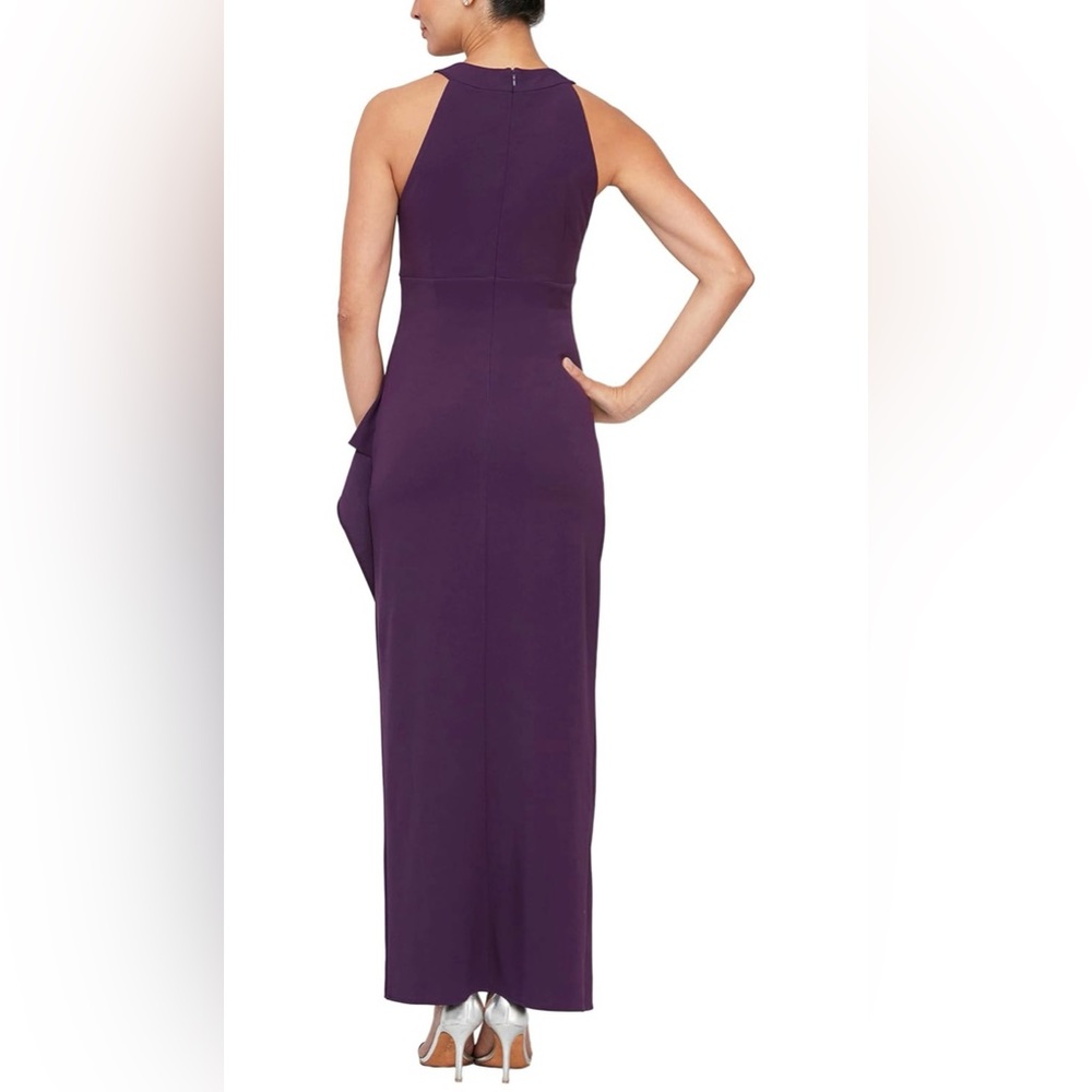 SLNY Women's Long Crepe Dress with Embellished Halter Neckline Size 10P - Picture 2 of 9